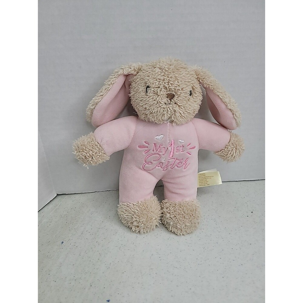 My 1st Easter Tan  Bunny Rabbit Stuffed Animal Toy Rattle Baby  Pink MTY 8"